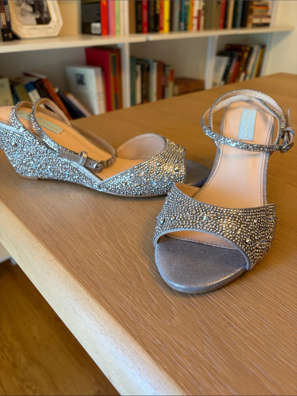 Betsey Johnson Embellished Silver Wedge Sandals
